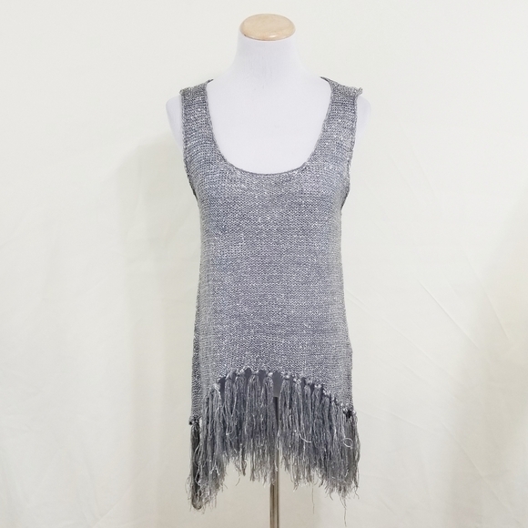 Pretty Angel silver knit tank metallic fringe sequins size small - Picture 1 of 8
